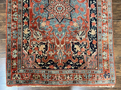 Antique Persian Bidjar Rug 4x5, Red and Blue, Hand Knotted Wool Carpet - Nuvé