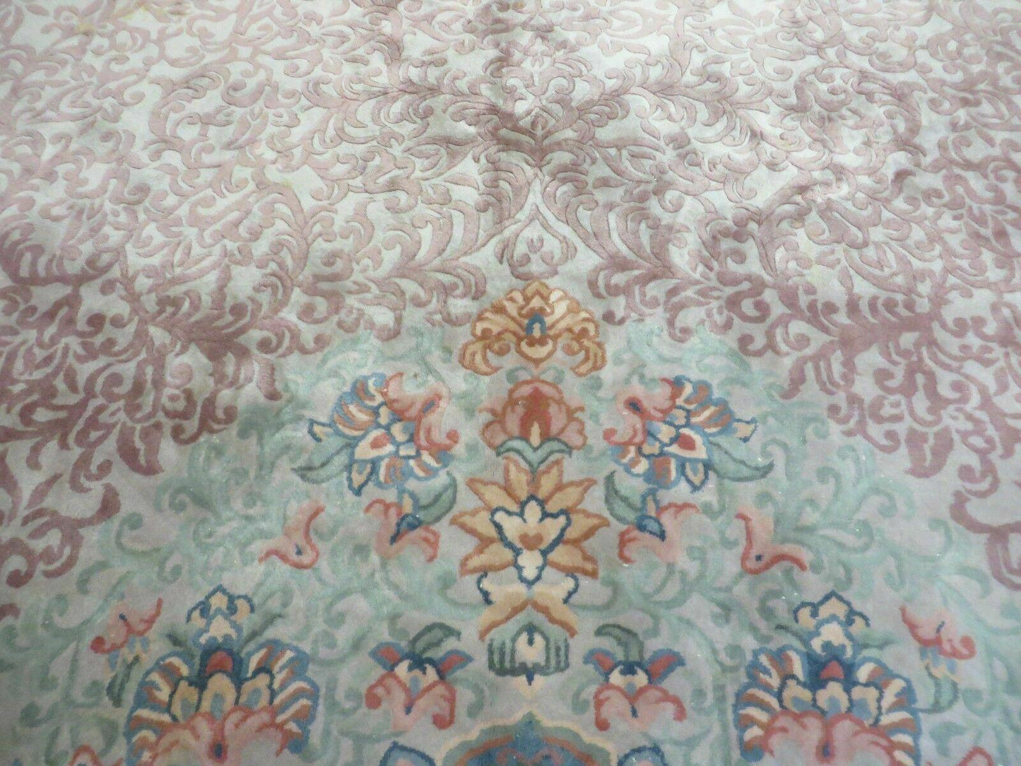 9' X 12' Vintage Handmade Chinese Carving Sculpture Wool Rug Flower Design Pink Carpet - Nuvé