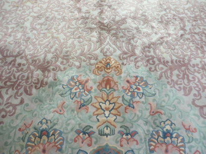 9' X 12' Vintage Handmade Chinese Carving Sculpture Wool Rug Flower Design Pink Carpet - Nuvé