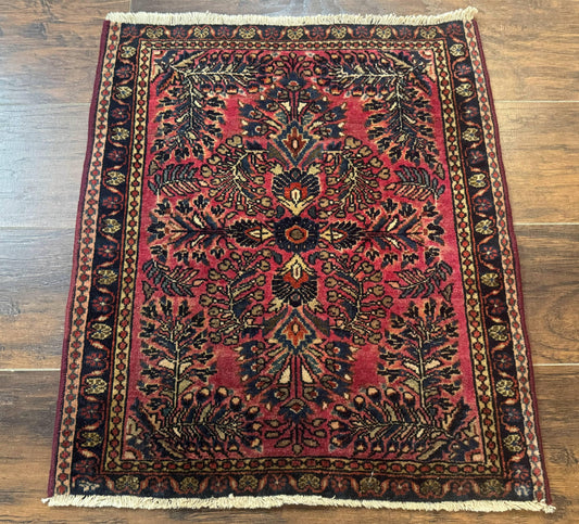 Small Antique Persian Sarouk Rug 2x2 ft, Red 1920s Wool Rug - Nuvé
