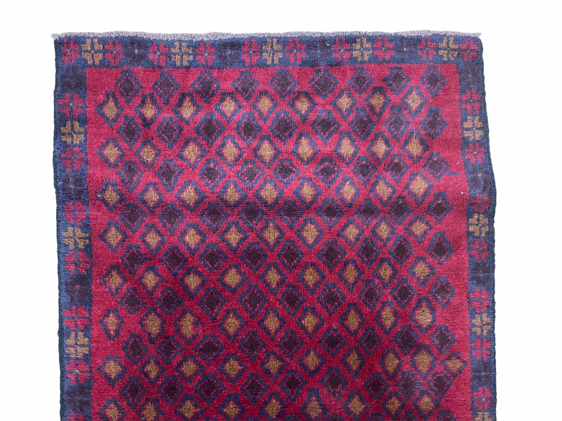 3x5 New Vintage Handmade Tribal Wool Rug Balouch Rug Afghan Rug Red Blue Diamond - Nuvé