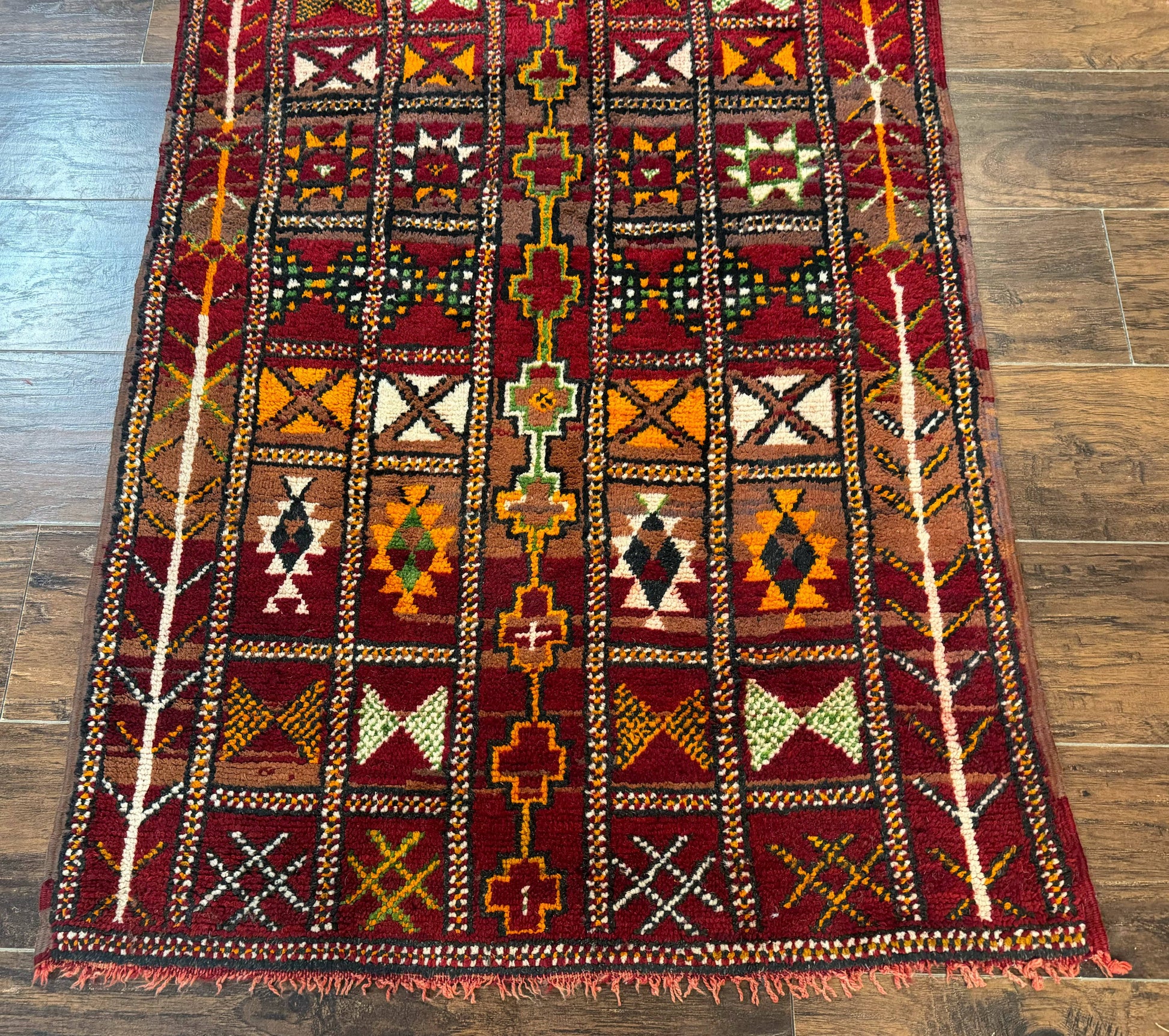 Moroccan Berber Tribal Rug 3x5, Geometric Area Rug, Red Orange Brown - Nuvé