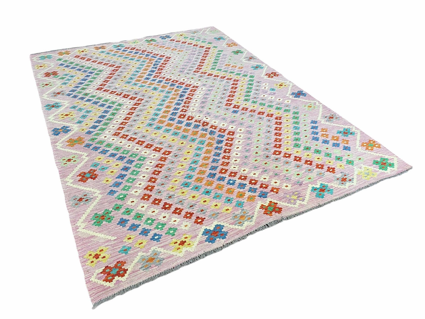 Pink Kilim Rug 6x8 Colorful Turkish Kilim Rug 6 x 8 Flat Weave Kilim Playful Kilim Multicolor Anatolian Chobi New Kilim - Nuvé