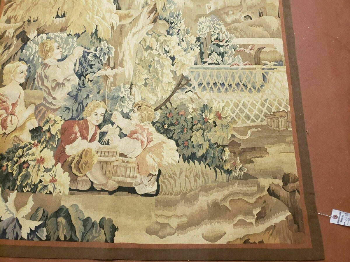 4' X 6' Tapestry French Design Handmade Aubusson Weave Nature One Of A Kind