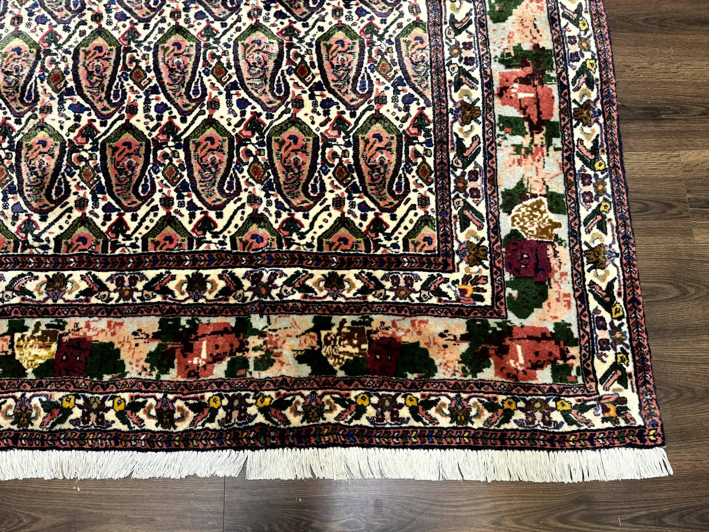 Persian Rug 8x11, Boteh Design, Repeated Paisleys, Persian Kurdish Rug, Bird Pictorials, Rare Antique Persian Kurdish Sannadaji Carpet - Nuvé