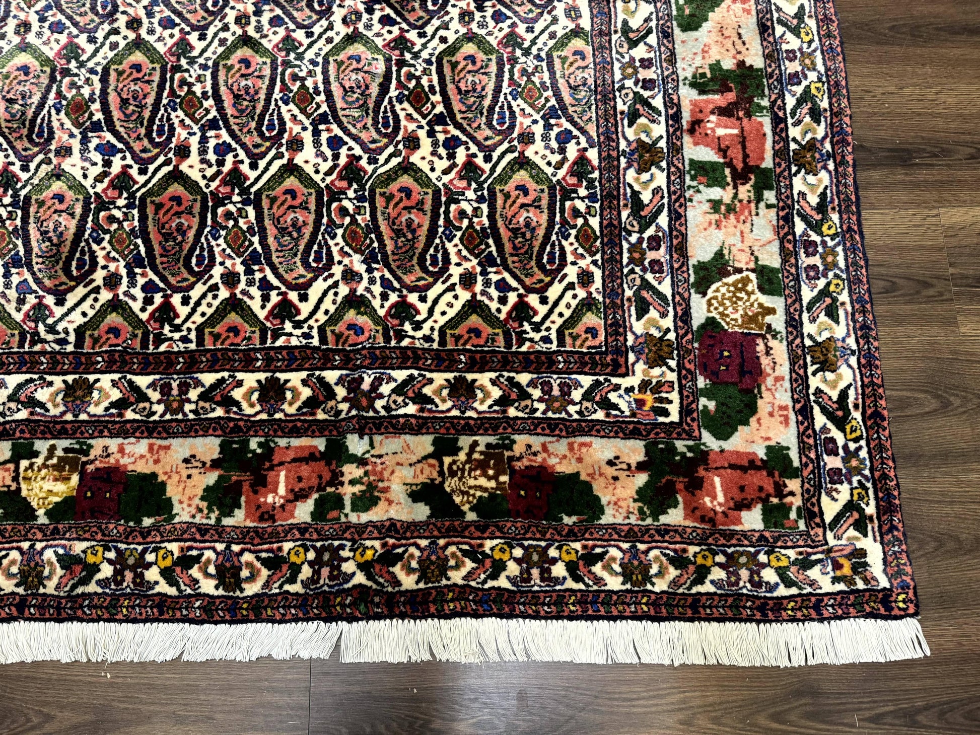 Persian Rug 8x11, Boteh Design, Repeated Paisleys, Persian Kurdish Rug, Bird Pictorials, Rare Antique Persian Kurdish Sannadaji Carpet - Nuvé