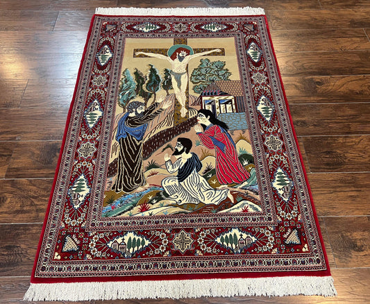 Persian Kashan Pictorial Rug 3x5 - Jesus on Cross - Nuvé