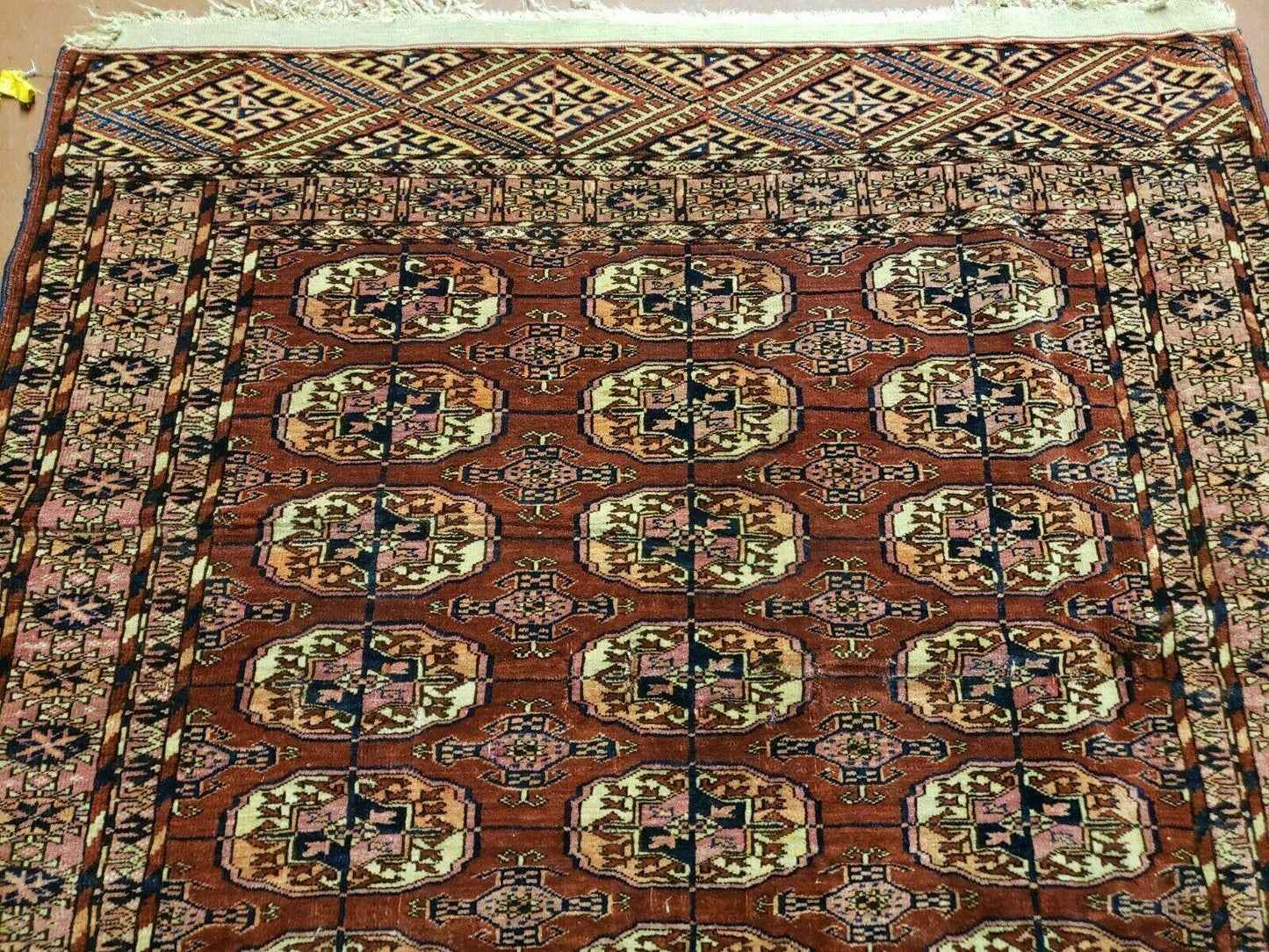 4' X 4' Antique Handmade Turkoman Bokhara Balouch Woven Wool Rug Brick Red Nice - Nuvé