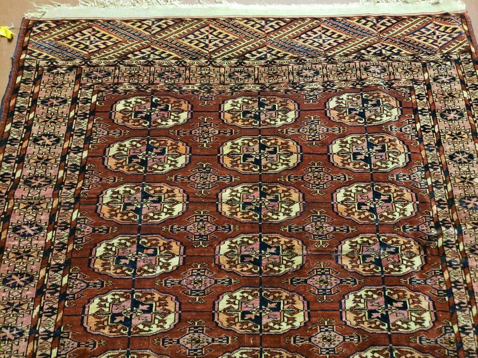 4' X 4' Antique Handmade Turkoman Bokhara Balouch Woven Wool Rug Brick Red Nice - Nuvé