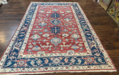 Turkish Flatweave Rug 6x9, Heriz Design, Red and Blue - Nuvé