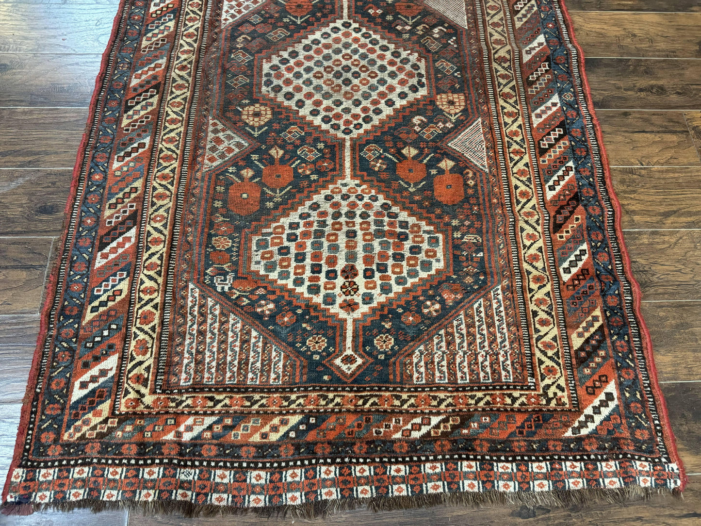 Antique Persian Shiraz Rug 5x8, Khamseh Tribal Wool 1920s Carpet, Navy Blue - Nuvé