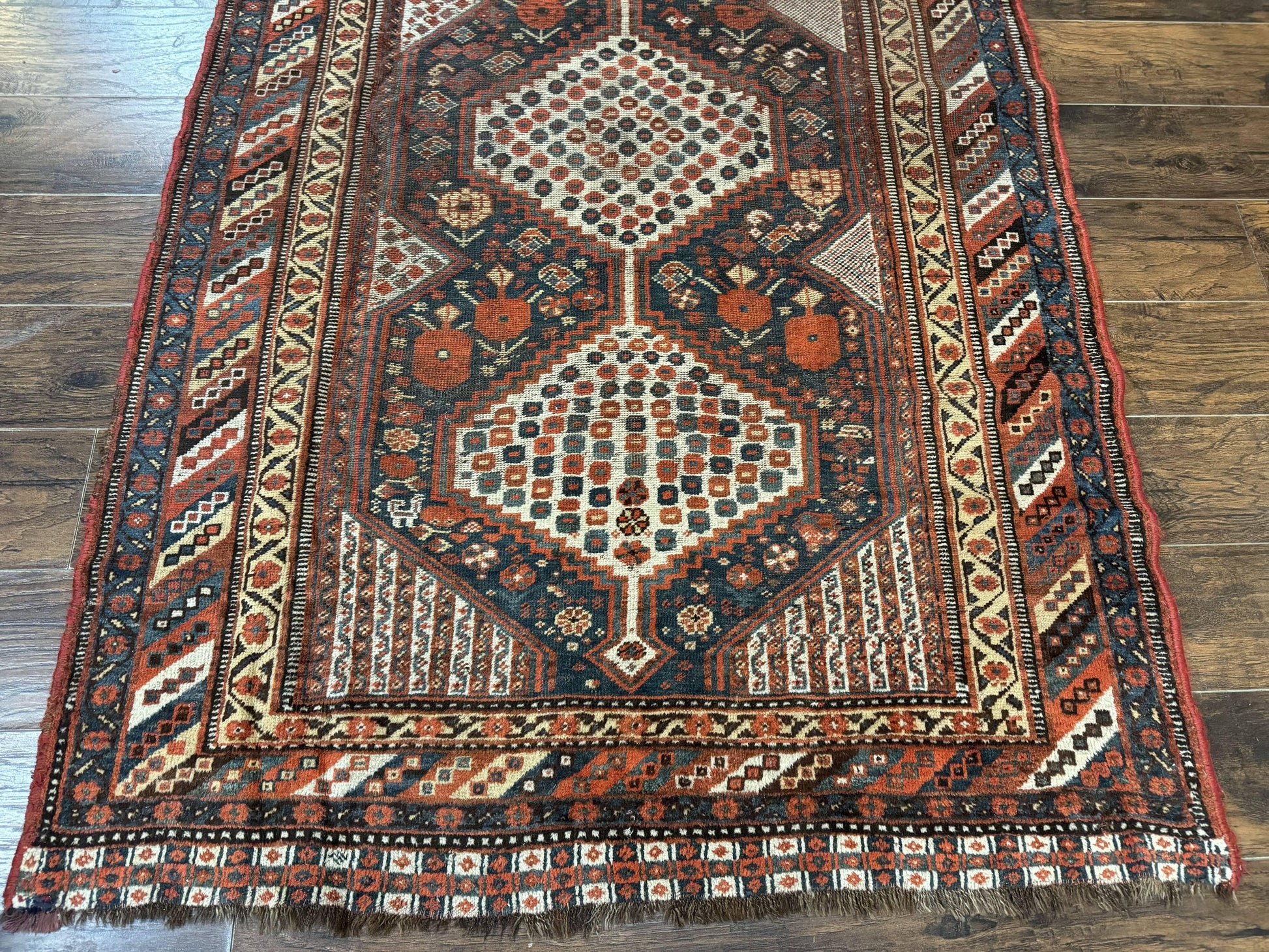 Antique Persian Shiraz Rug 5x8, Khamseh Tribal Wool 1920s Carpet, Navy Blue - Nuvé