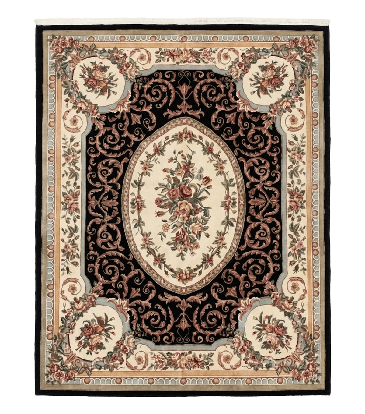 Aubusson Rug 8x10, Floral, Wool Pile, Elegant, European Design, Handmade, Fine