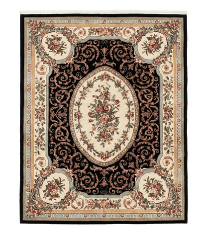Aubusson Rug 8x10, Floral, Wool Pile, Elegant, European Design, Handmade, Fine