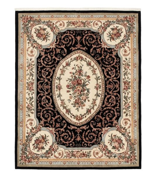 Aubusson Rug 8x10, Floral, Wool Pile, Elegant, European Design, Handmade, Fine