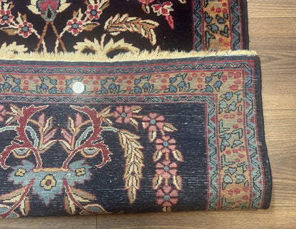 Antique Persian Kerman Rug 2.8 x 4, Navy Blue, Floral