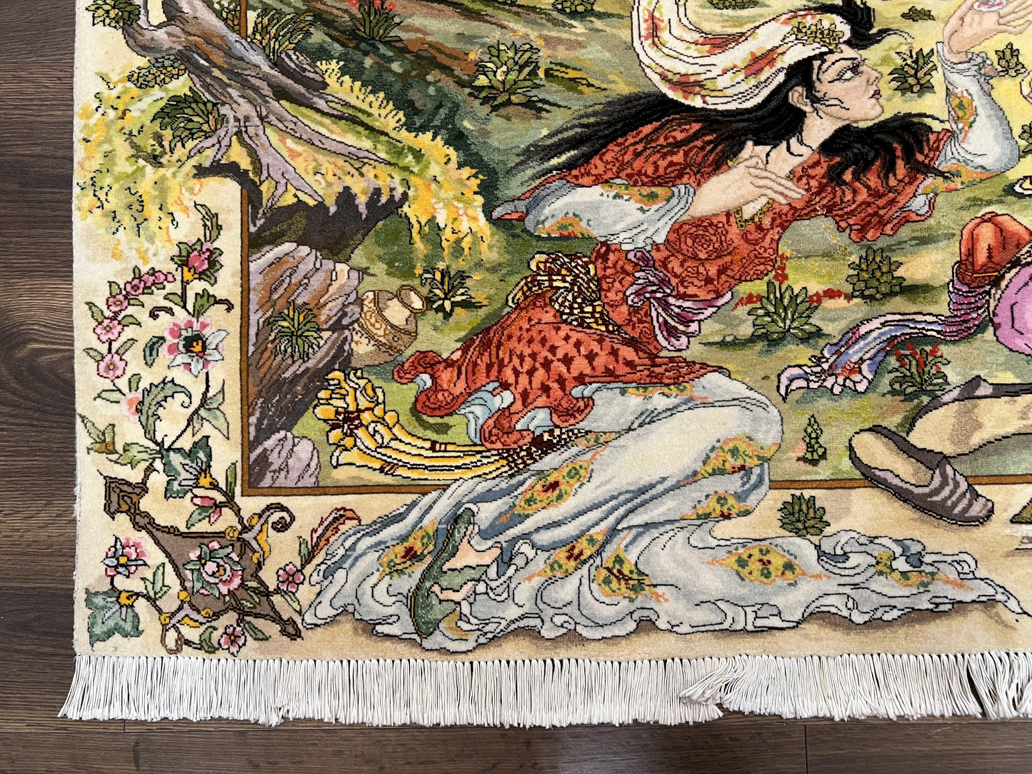 Persian Tabriz Pictorial Rug 5x3, Hafez Poetry In Border, Very Fine Hand Knotted Carpet, Wall Hanging Wool Oriental Carpet 3x5, Highly Detailed - Nuvé