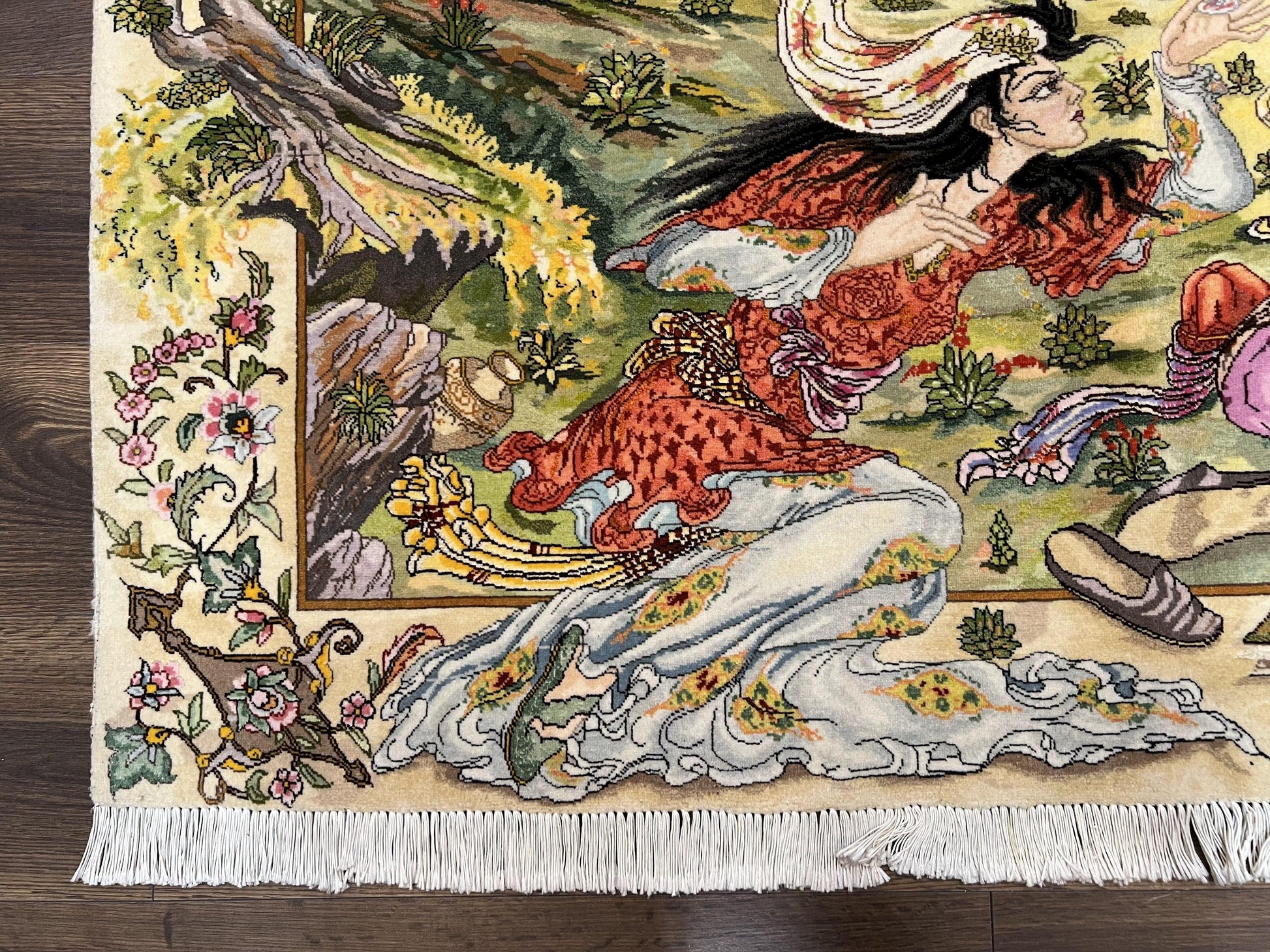 Persian Tabriz Pictorial Rug 5x3, Hafez Poetry In Border, Very Fine Hand Knotted Carpet, Wall Hanging Wool Oriental Carpet 3x5, Highly Detailed - Nuvé