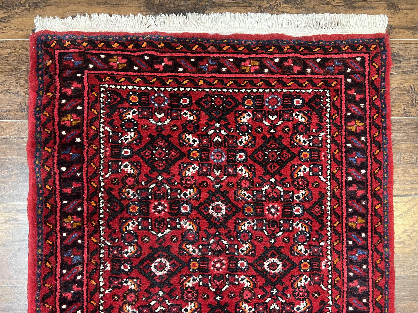 Persian Runner Rug 3 x 16, Wool Handmade Long Antique Hamadan Oriental Rug for Hallway, Red Tribal Rug, Allover Pattern, 3x16 Runner Rug - Nuvé