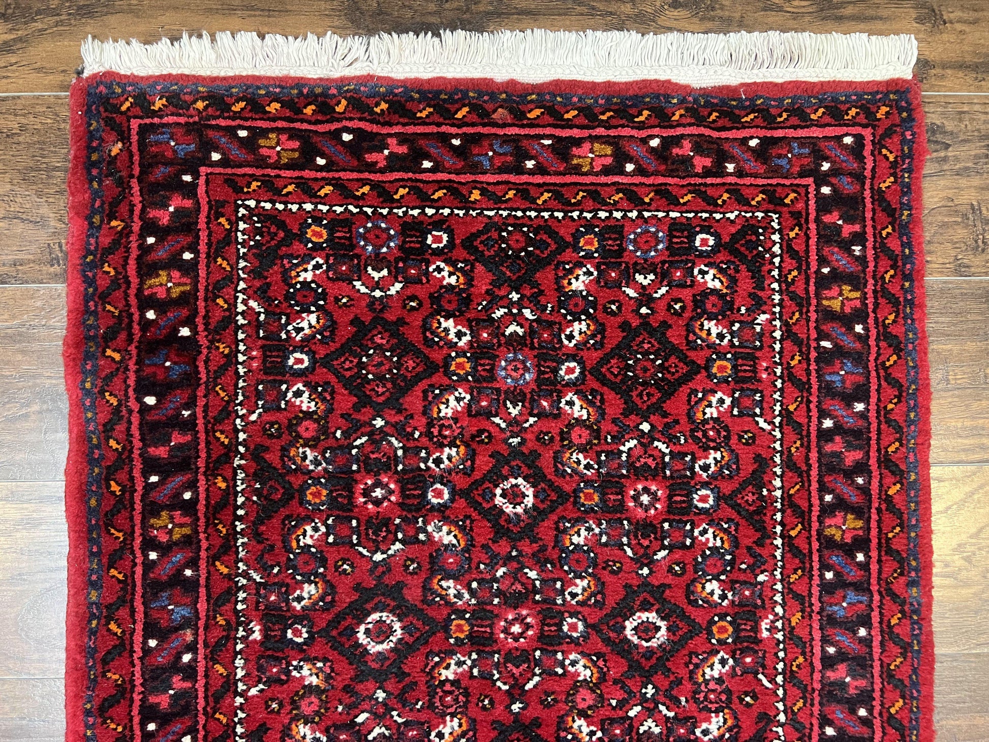 Persian Runner Rug 3 x 16, Wool Handmade Long Antique Hamadan Oriental Rug for Hallway, Red Tribal Rug, Allover Pattern, 3x16 Runner Rug - Nuvé