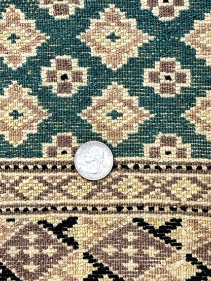 Long Pakistani Runner Rug 2.8 x 20, Hand Knotted Vintage Wool Hallway Rug, Turkoman Rug, Teal and Tan, Handmade Vintage Wool Runner - Nuvé