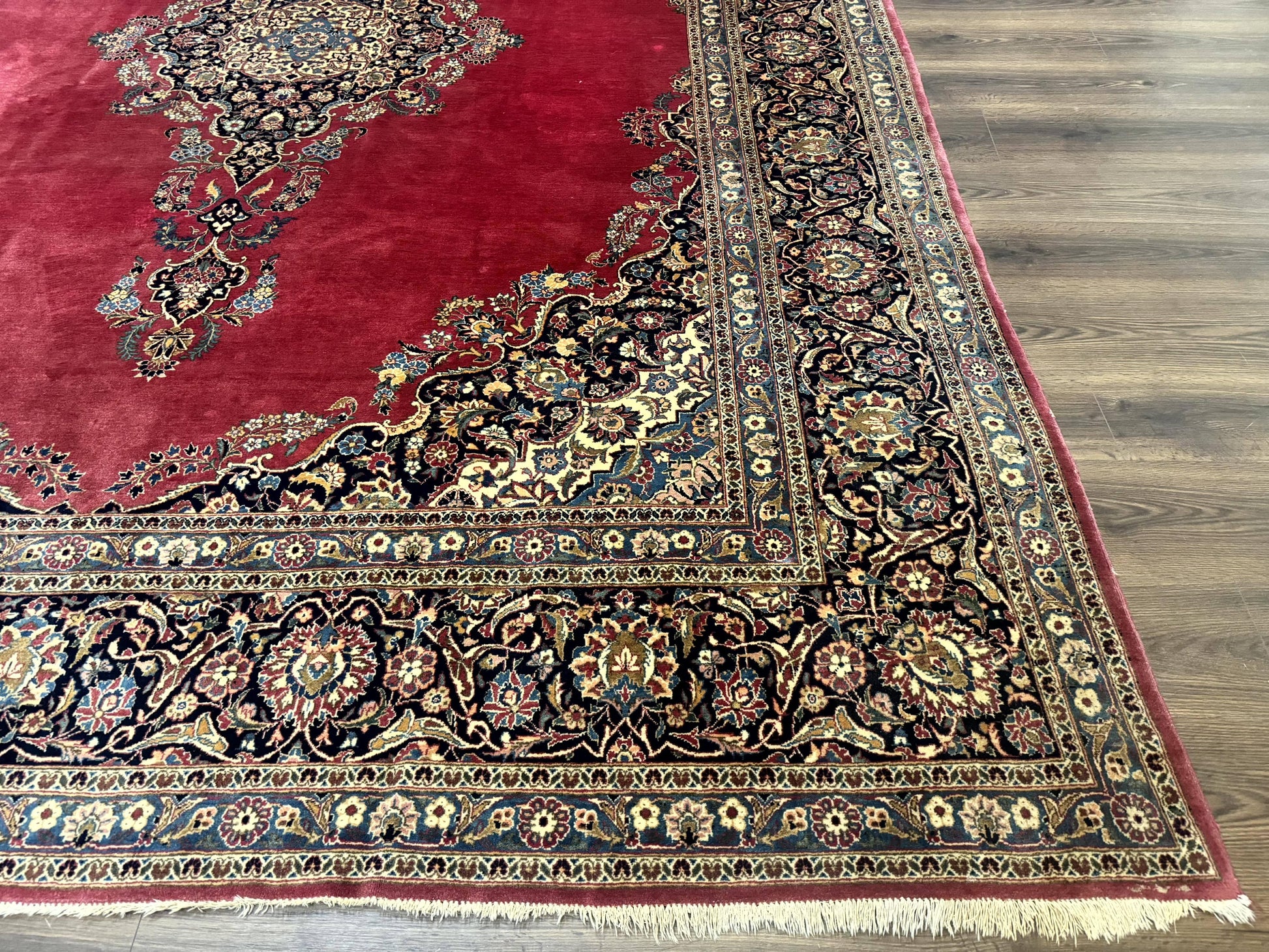 Persian Kashan Rug 9x12, Traditional, Semi Open Field, Red, Signed By Master Weaver, Antique Rug - Nuvé