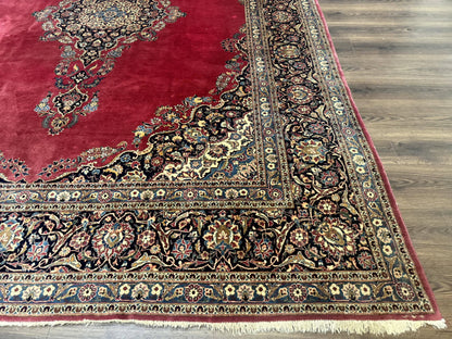 Persian Kashan Rug 9x12, Traditional, Semi Open Field, Red, Signed By Master Weaver, Antique Rug - Nuvé