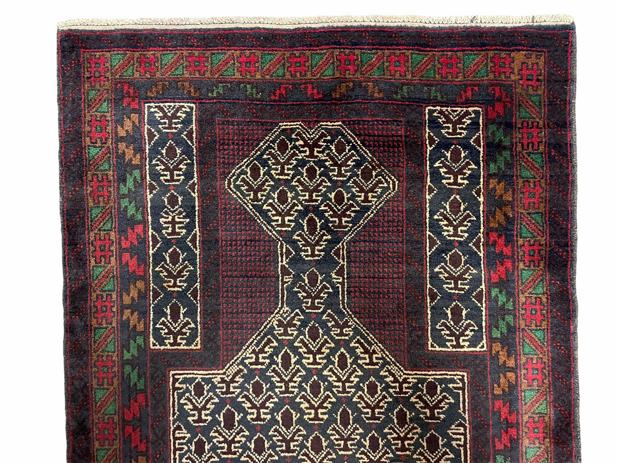 3x5 New Vintage Handmade Wool Rug Tribal Balouch Turkoman Prayer Rug Veggie Dyes