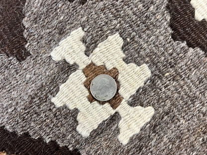 Antique Persian Fars Kilim Rug 8x11, Wool, Boho Tribal Persian Shiraz Flatweave Carpet, Semi Open Field, Geometric, Handmade, Vintage Semi Antique - Nuvé