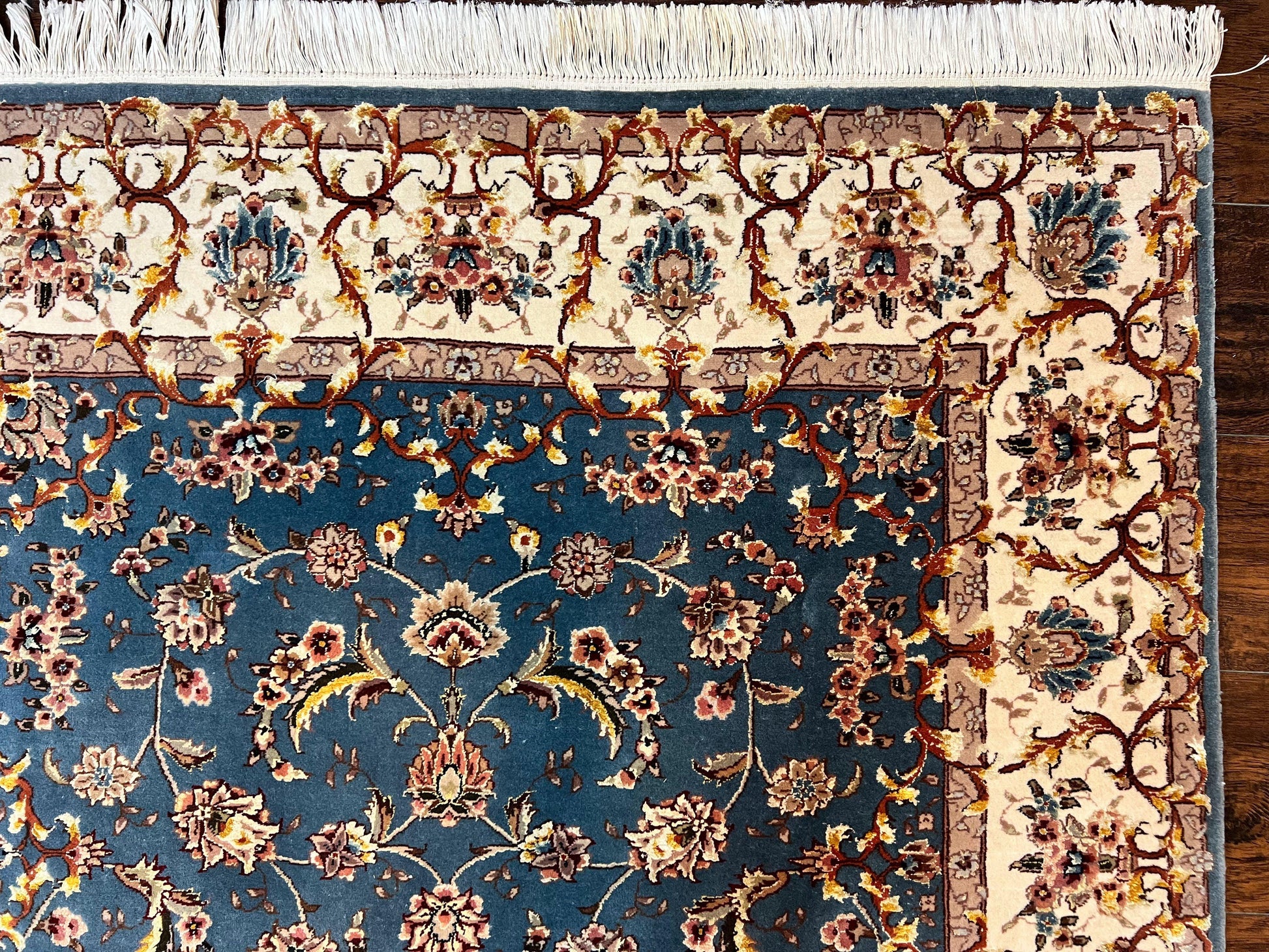 Sino Persian Rug 4x6, Very Fine Oriental Carpet, Handmade Rug 4 x 6, Floral Allover Vintage Traditional Wool & Silk Highlights, 200 KPSI - Nuvé