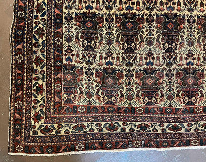 Antique Persian Afshar Rug 5x7, Wool Hand Knotted Oriental Carpet 5 x 7 ft, Repeated Motif Allover, Cream and Maroon, Tribal Rug, Medium Sized Rug,  Zil-i-Sultan Design - Nuvé