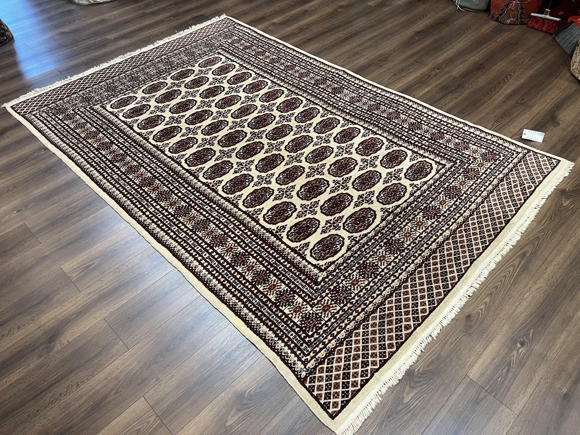 Pakistani Turkoman Rug 6x9, Cream and Red Hand Knotted Wool Oriental Carpet, Yamud Rug, Tribal Rug 6 x 9, Bohemian Area Rug, Bokhara Rug - Nuvé