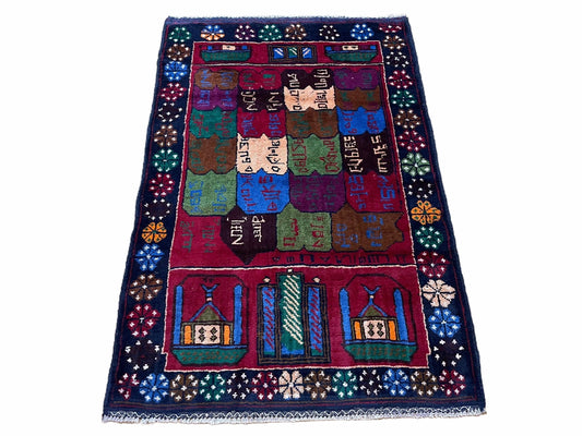 3 X 5 Vintage Handmade Tribal Wool Rug Balouchi Rug Afghan Rug Red Beige Nice - Nuvé