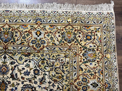 Rare Silk Persian Kashan Rug 4.6 x 7, Antique Fine 310 KPSI, Ivory - Nuvé