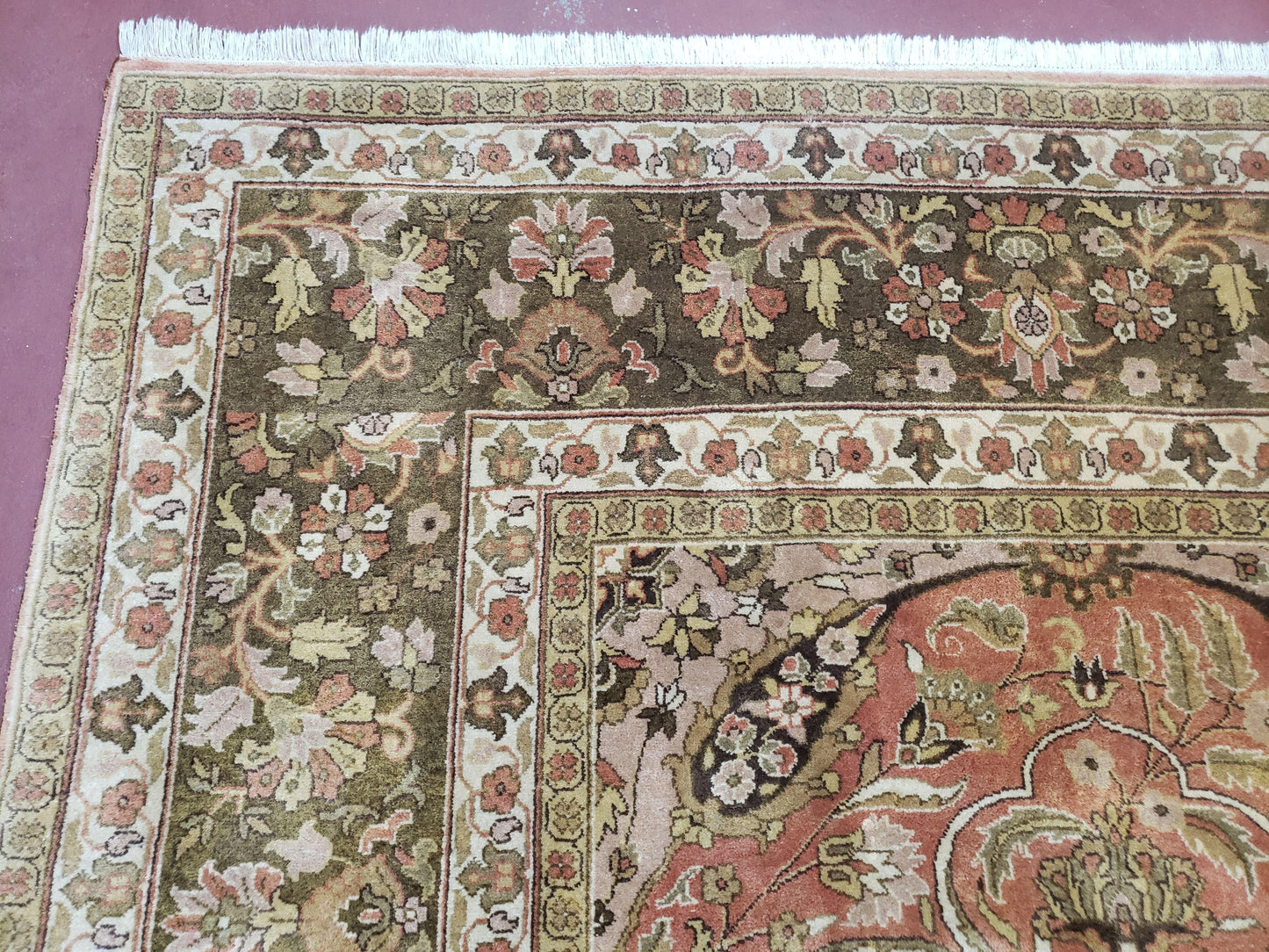 Indo Persian Rug 8x10, Vintage Indian Rug 8 x 10, Fine Hand-Knotted Wool Rug, Rose Clay Red Beige Brown Handmade Area Rug, Floral Medallion - Nuvé
