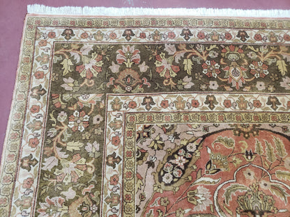 Indo Persian Rug 8x10, Vintage Indian Rug 8 x 10, Fine Hand-Knotted Wool Rug, Rose Clay Red Beige Brown Handmade Area Rug, Floral Medallion - Nuvé