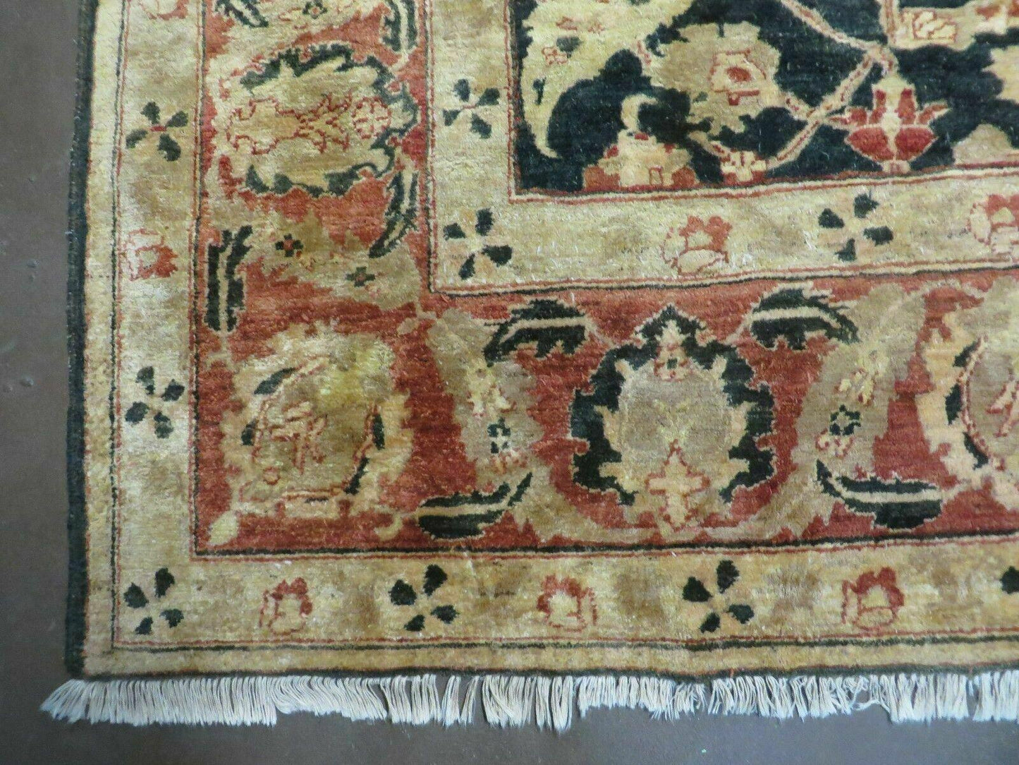 8' X 9' Handmade Pakistan Wool Cotton Rug Peshawar Black Floral Nice # 200C - Nuvé