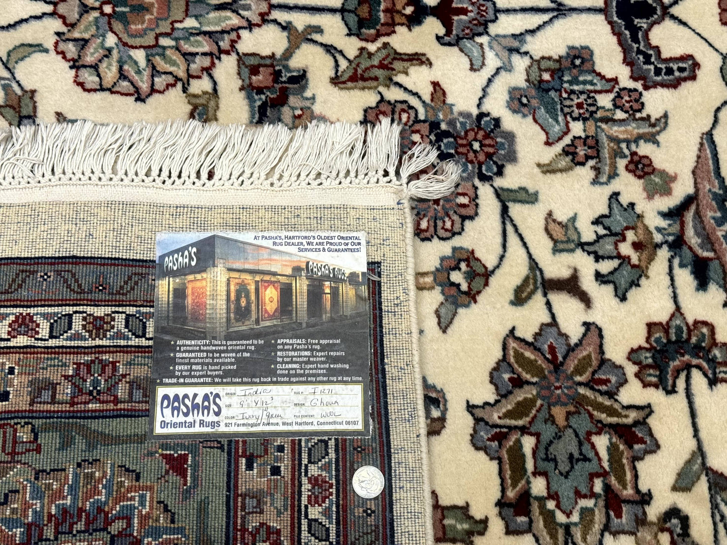 Indo Persian Rug 9x12, Allover Floral Pattern, Ivory & Green, Traditional Oriental Carpet - Nuvé