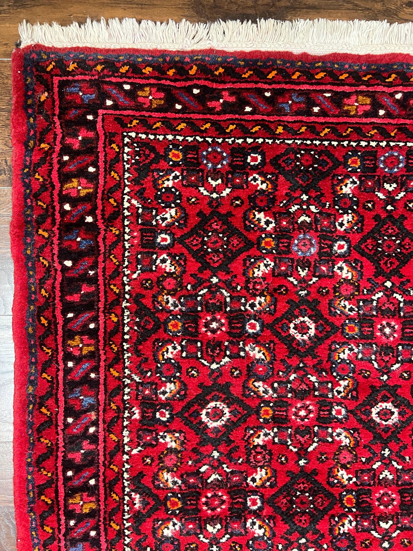 Persian Runner Rug 3 x 16, Wool Handmade Long Antique Hamadan Oriental Rug for Hallway, Red Tribal Rug, Allover Pattern, 3x16 Runner Rug - Nuvé