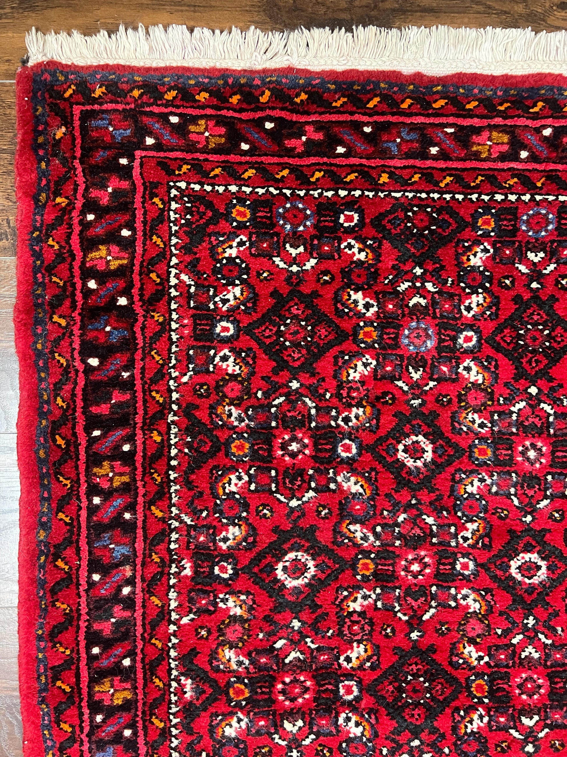 Persian Runner Rug 3 x 16, Wool Handmade Long Antique Hamadan Oriental Rug for Hallway, Red Tribal Rug, Allover Pattern, 3x16 Runner Rug - Nuvé