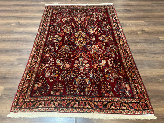 Antique Persian Sarouk Rug 4x6, Floral, Red, Wool Hand Knotted Fine 225 KPSI - Nuvé
