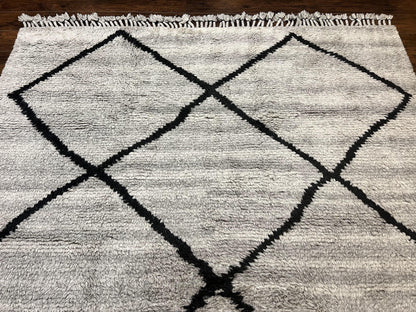 Modern Shag Rug 8x10, Gray and Black, Wool and Cotton, Lulu and Georgia, Handmade Indian Shag Rug - Nuvé
