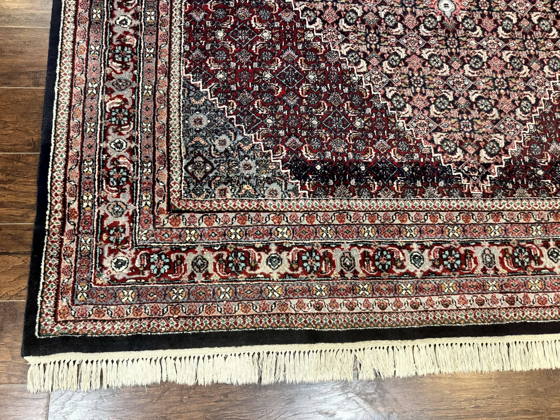 Indo Persian Bidjar Rug 8x11, Herati Mahi Pattern, Red Navy Blue, Handmade Vintage Wool Carpet - Nuvé