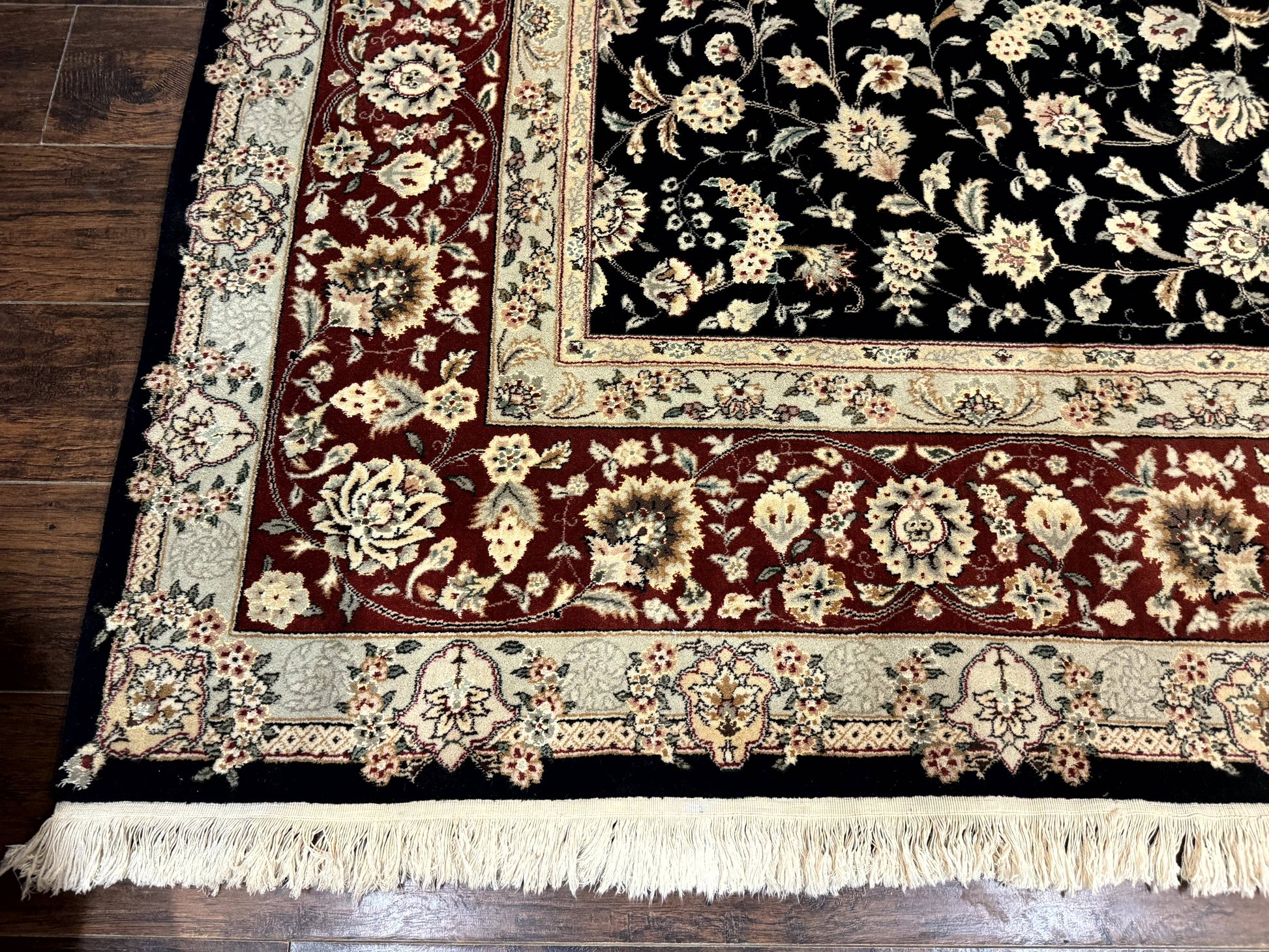 Sino Persian Rug 9x12, Fine Elegant Oriental Carpet 200 KPSI, Black and Dark Red, Allover Floral - Nuvé