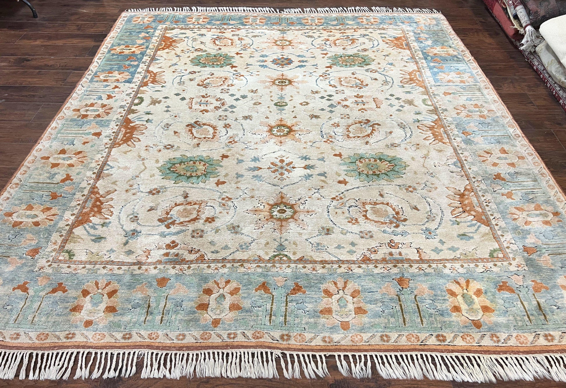 Turkish Oushak Rug 9x10, Farmhouse Rug, Beige & Light Blue - Nuvé