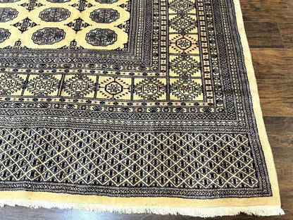 Pakistani Bokhara Turkoman Rug 9x11, Cream, Handmade Wool Vintage Carpet - Nuvé