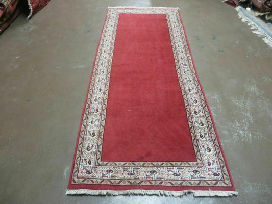 2' 8" X 7' Vintage Handmade India Wool Runner Rug Nice Red Organic Colors - Nuvé