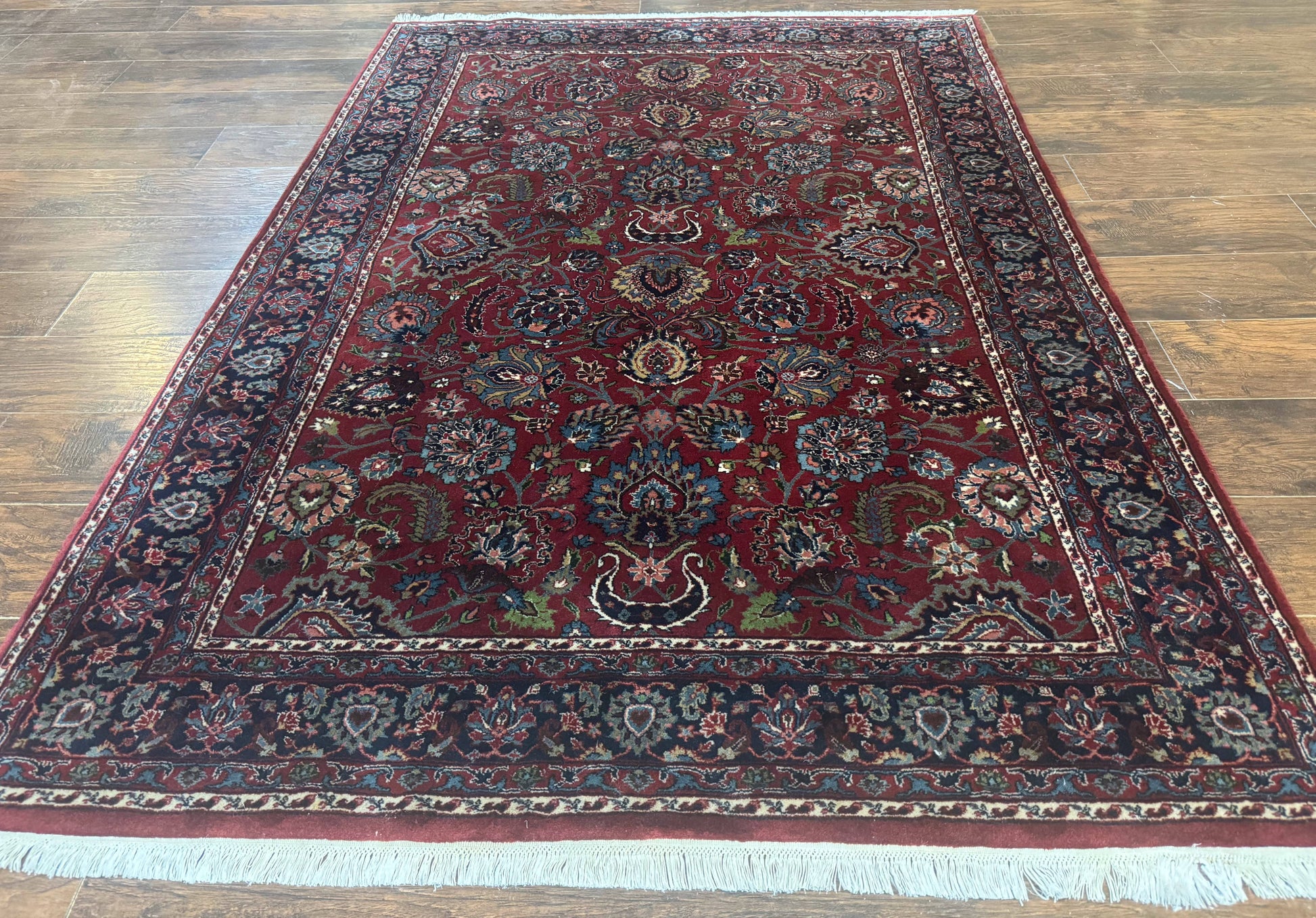 Indo Persian Rug 5x7, Vintage Traditional Floral Carpet, Burgundy and Navy Blue - Nuvé