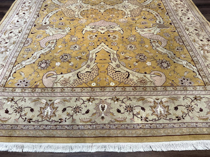 Sino Persian Rug 8x11, Wool with Silk Highlights, Unique Colors, Gold and Light Green, Fine 240 KPSI - Nuvé