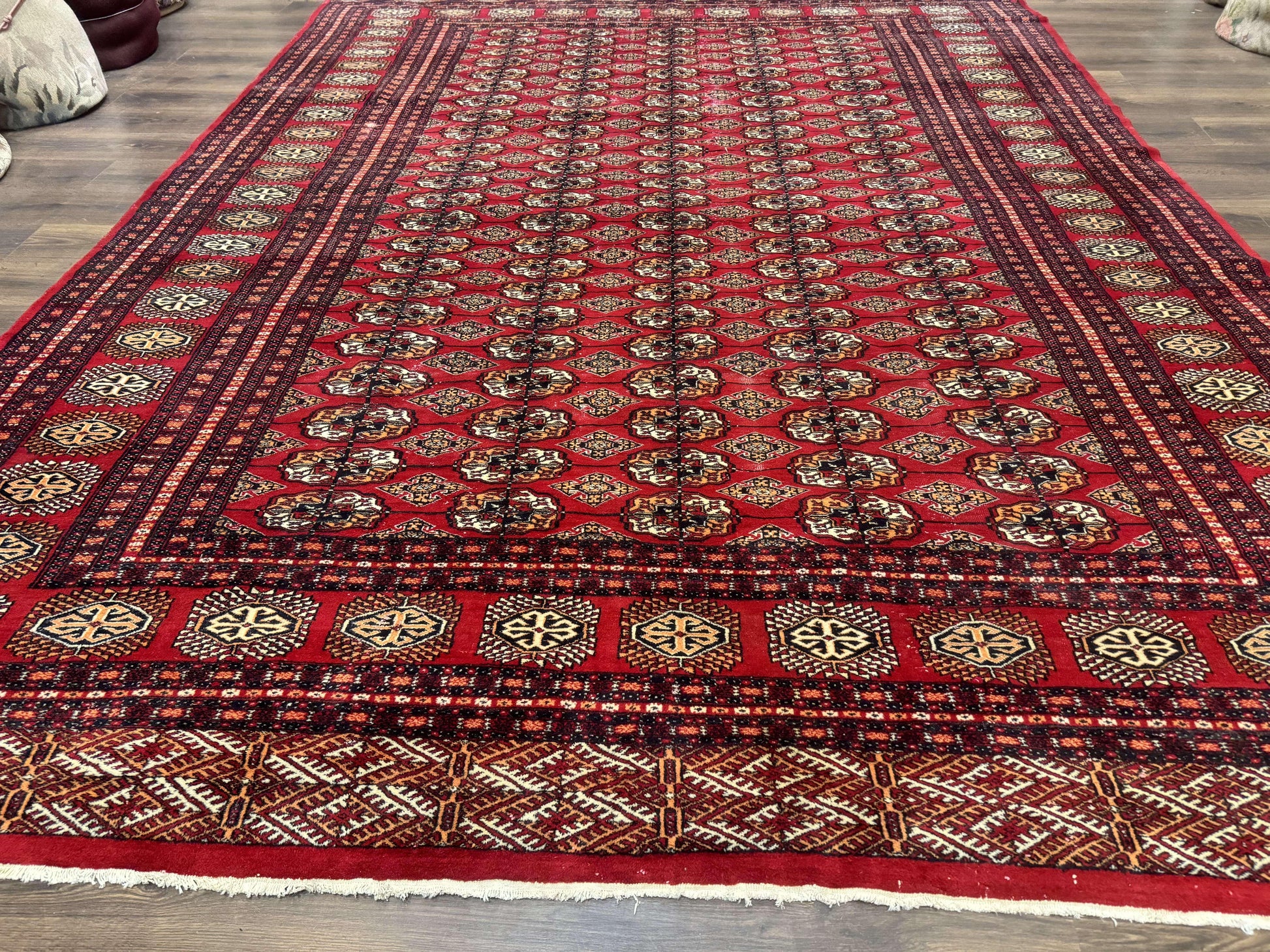 Bokhara Rug 9x12, Red Turkoman Rug, Pakistani Rug, Tribal Carpet, Wool Rug, Red Rug - Nuvé